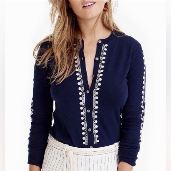 J. Crew Sweaters - J.Crew Navy Embroidered Cardigan Size Small Button Front Sweater